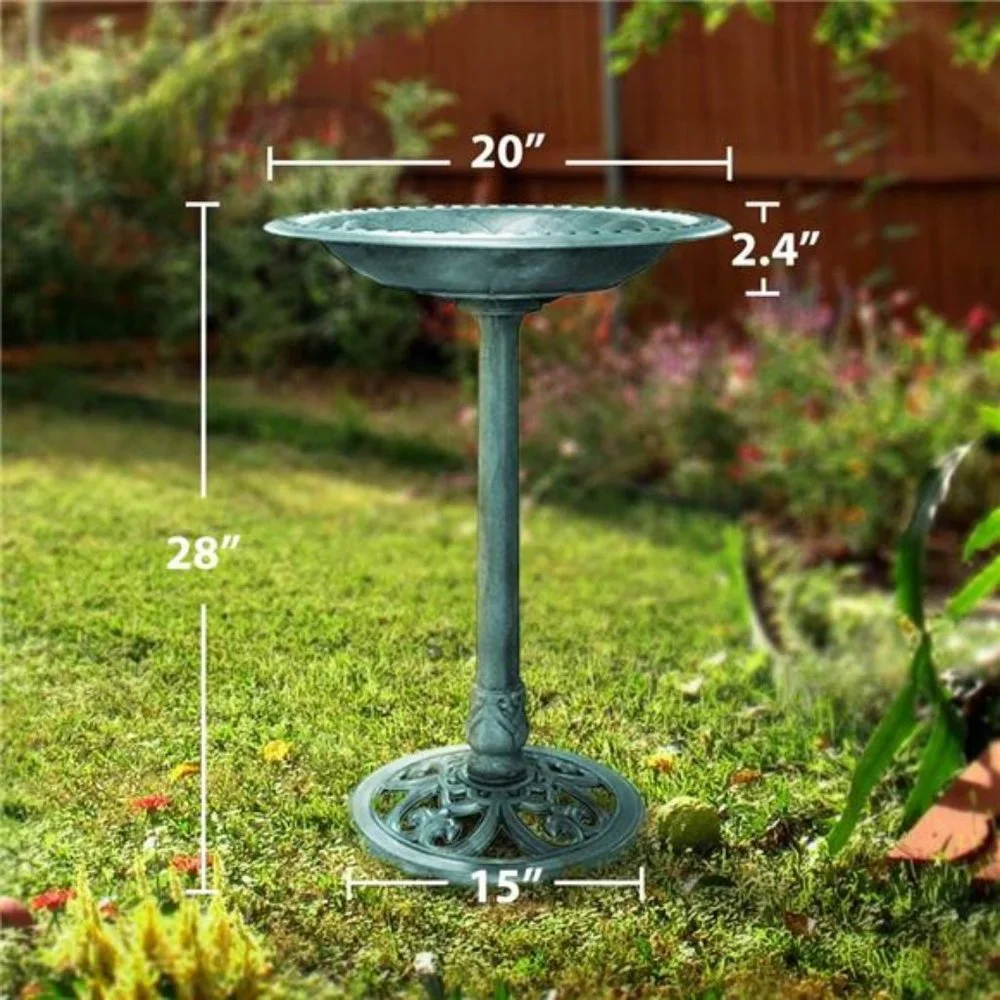 28 Inch Height Polyresin Lightweight Antique Outdoor Garden Bird Bath Green